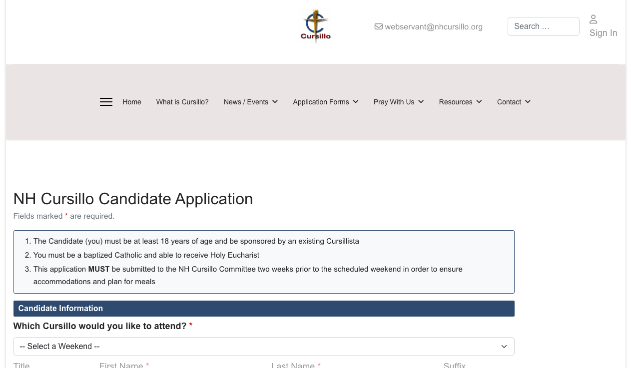 Candidate application form - top section