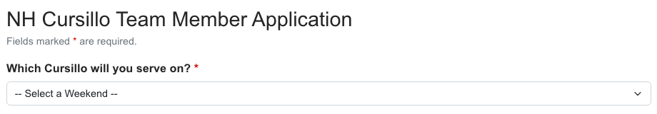 Team member application form - top section