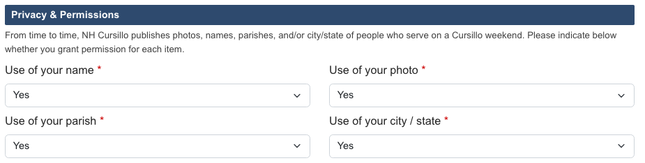 Privacy authorization checkboxes